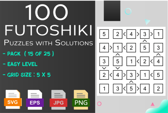 100 Futoshiki Puzzles Easy 15 of 25: Graphics for KDP Interiors