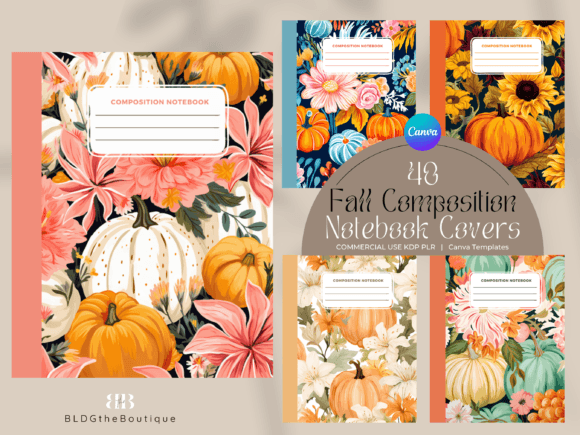 40 Fall Composition Notebook Covers KDP: Graphics for Kdp Interiors