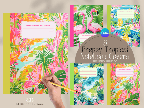 8 Tropical Composition Notebook Covers: Graphics for KDP Interiors