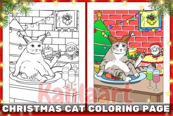 Christmas Cat Coloring Page 08 Graphics — Kdp Interiors