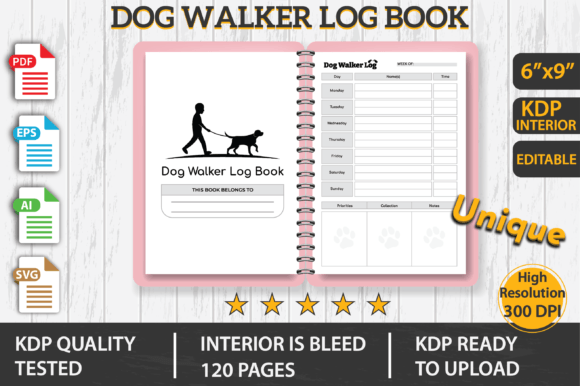 Dog Walker Log Book KDP Interior Graphics