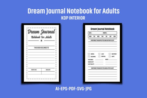 Dream Journal Notebook KDP Interior Graphics