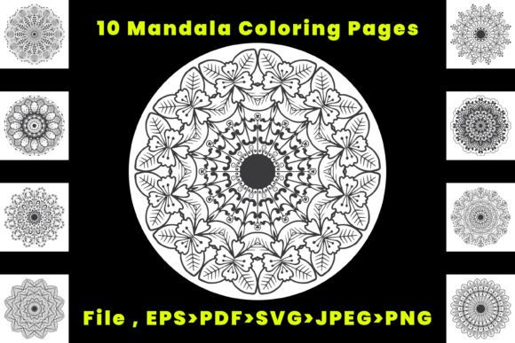 Floral Mandala Coloring Pages Graphics for KDP Interiors