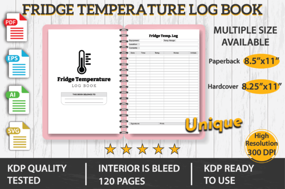 Fridge Temperature Log Book KDP Graphics