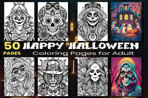 Happy Halloween Coloring Pages for Adults: Graphics for KDP Interiors & Handmade Brands