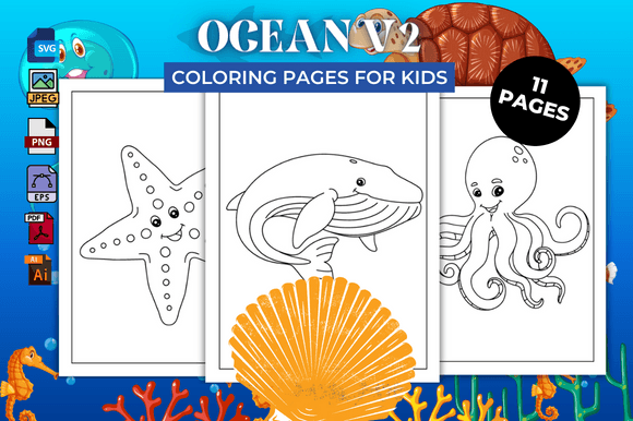 Ocean V2 Coloring Pages – KDP Graphics for Interiors
