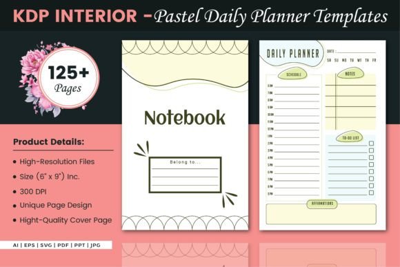 Pastel Daily Planner Graphics for KDP Interiors