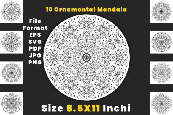 Set Lace Ornament Mandala Coloring Pages: Graphics for KDP Interiors