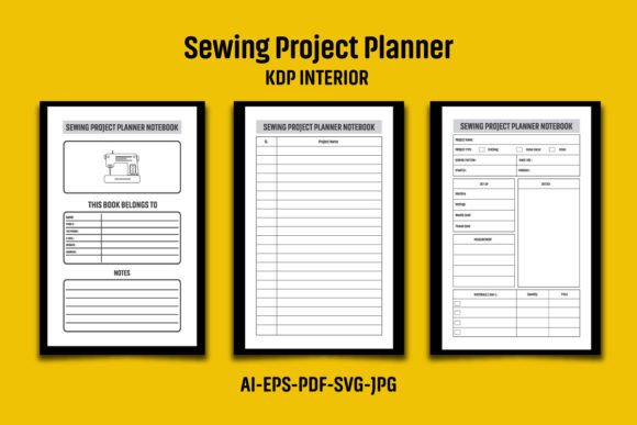 Sewing Project Planner Notebook KDP: Graphics for KDP Interiors